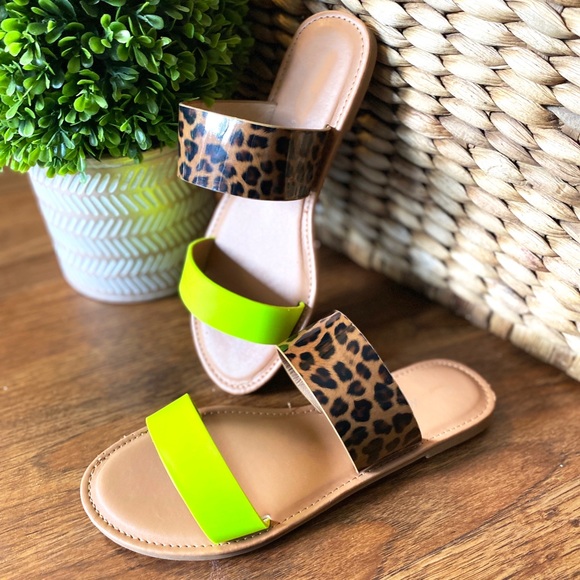 Neon Leopard Double Strap Snake Slides - Picture 3 of 4